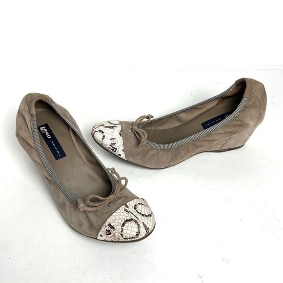 FRAU Suede Leather Wedge Pump Taupe Python Snake Print Toe IT 40 US 8 - Picture 4 of 16